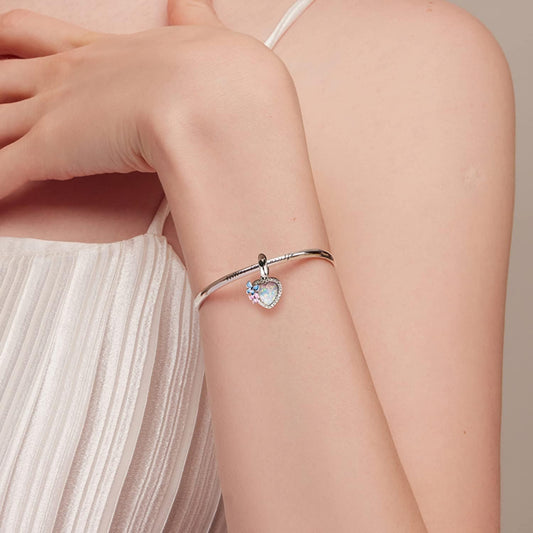 925 Sterling Silver Love Heart Charm for Charm Bracelet, Christmas Mother's Day Birthday Perfect Jewelry Gifts for Mom Grandma Daughter Friend Sister
