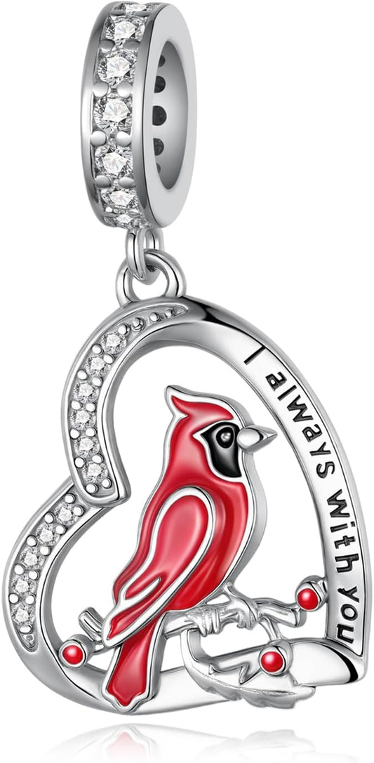 Cardinal Charm 925 Sterling Silver Cardinal Charms for Bracelets I am Always With You Memorial Jewelry Heart Red Cardinal Gifts for Women